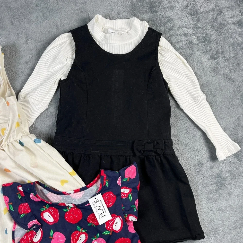 Childrens Place Shein Girls Dress Lot 3 5T Apple Heart Flutter Sleeve Ribbed